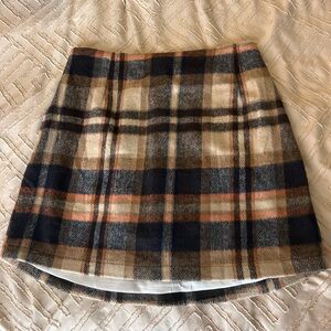 Plaid Wool Blend Skirt